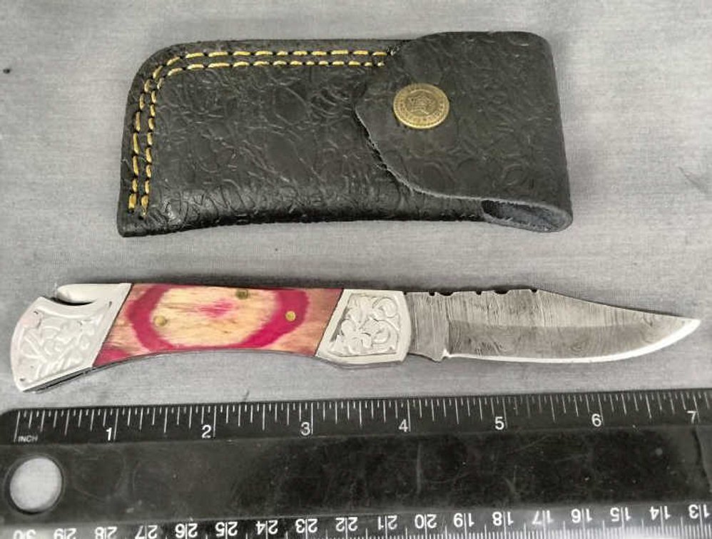 Damascus Pocket Knife 7" w/Belt Holder