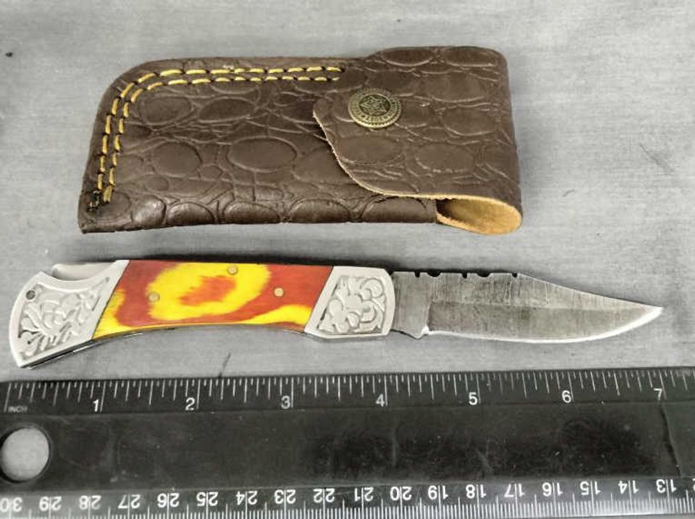 Damascus Pocket Knife 7" w/Belt Holder