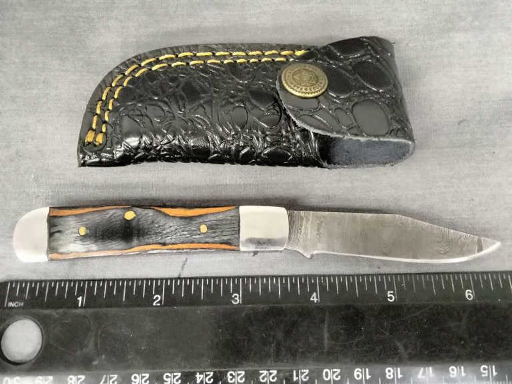 Damascus Pocket Knife 6.25" w/Belt Holder