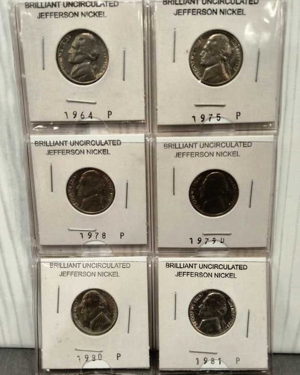6) Uncirculated Jefferson Nickels