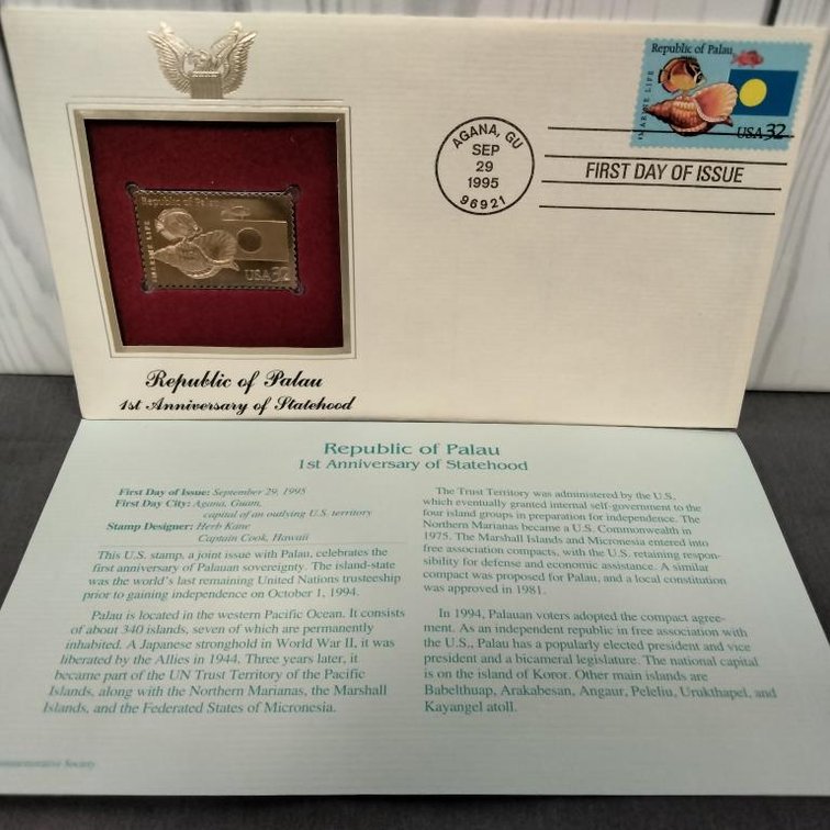 1995 "Republic of Palau" 24Kt 1st Day Stamp