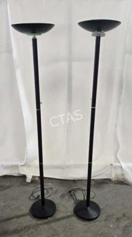 (2) Halogen Torchiere Black Floor Lamps