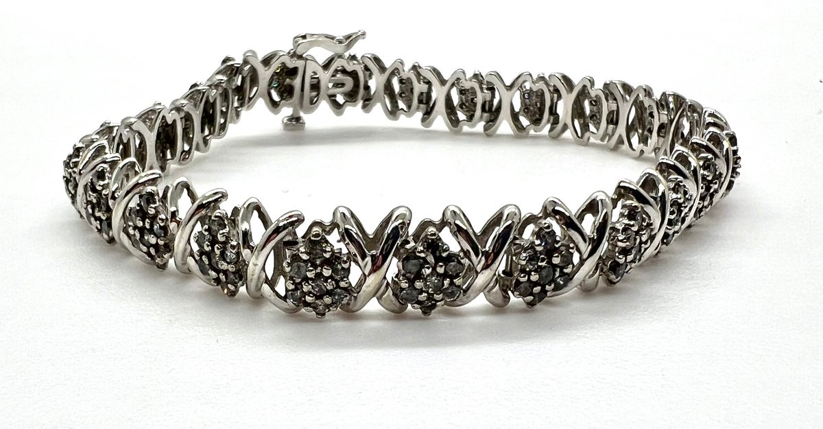10K White Gold & Diamond Cluster Tennis Bracelet