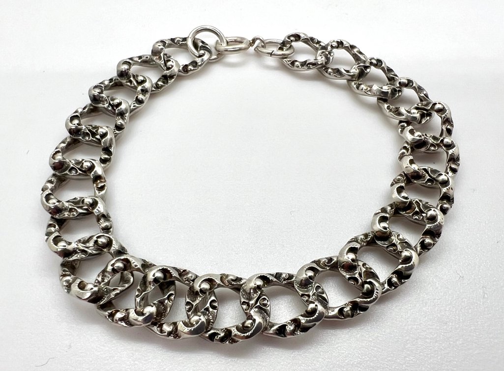 Sterling Silver Patterned Link Bracelet