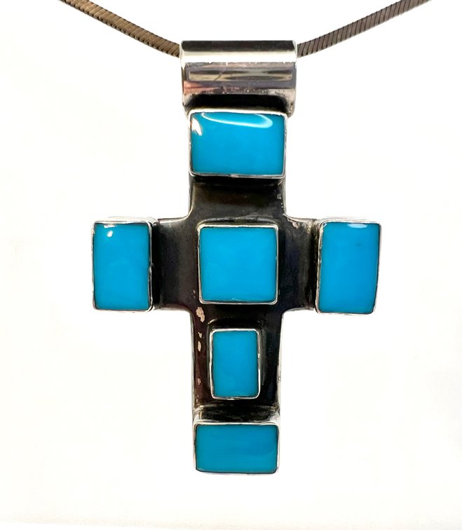 Sterling Silver and Turquoise Cross Pendant