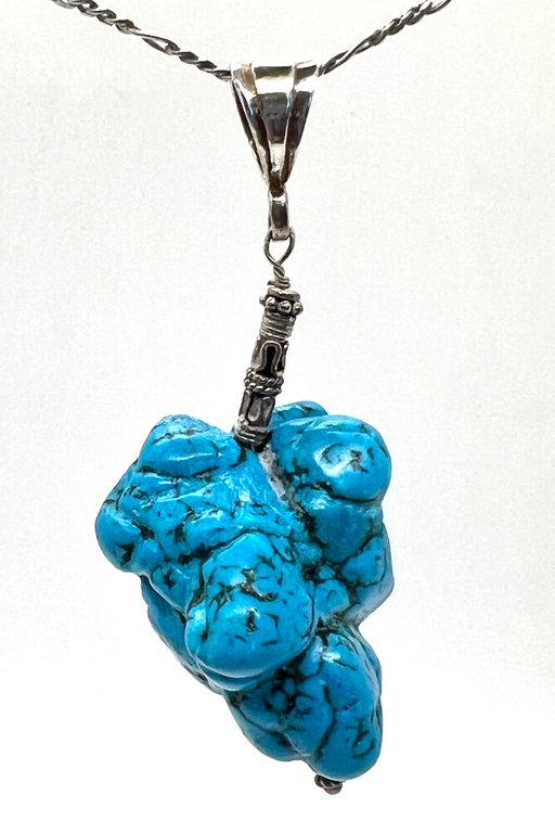 Large Turquoise Pendant with Sterling Silver Bail