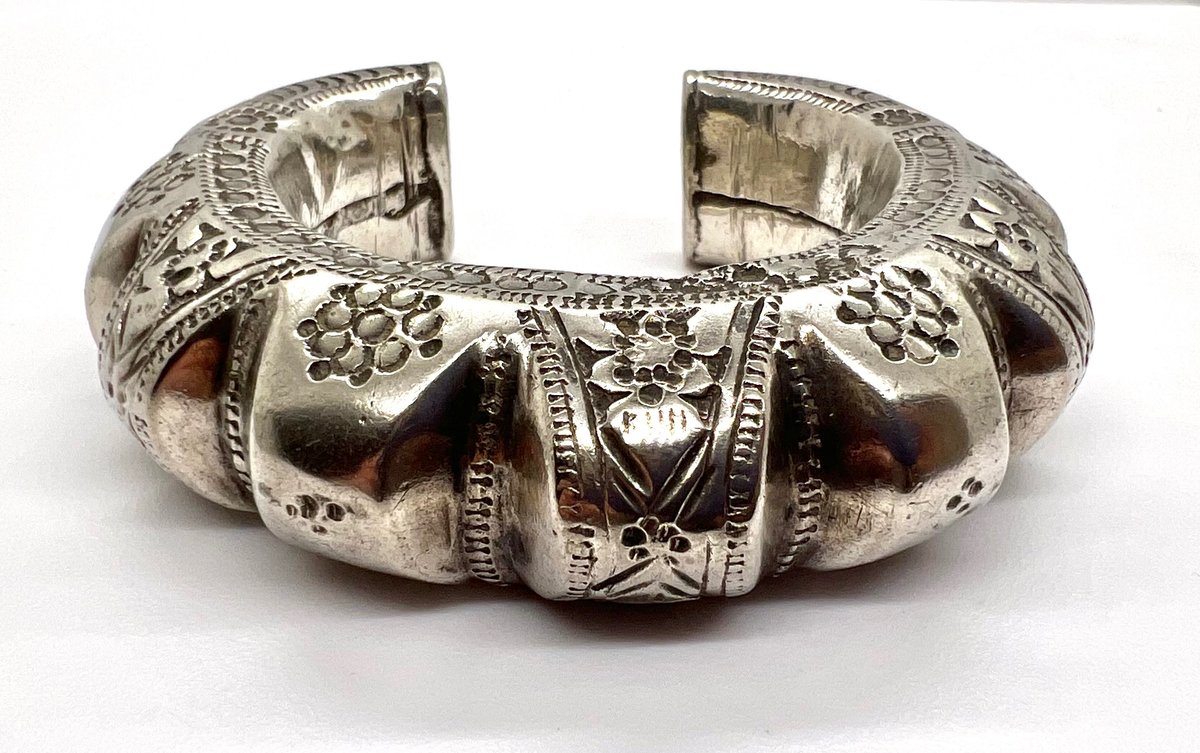Large Hollow Thai Sterling Silver Cuff Bracelet