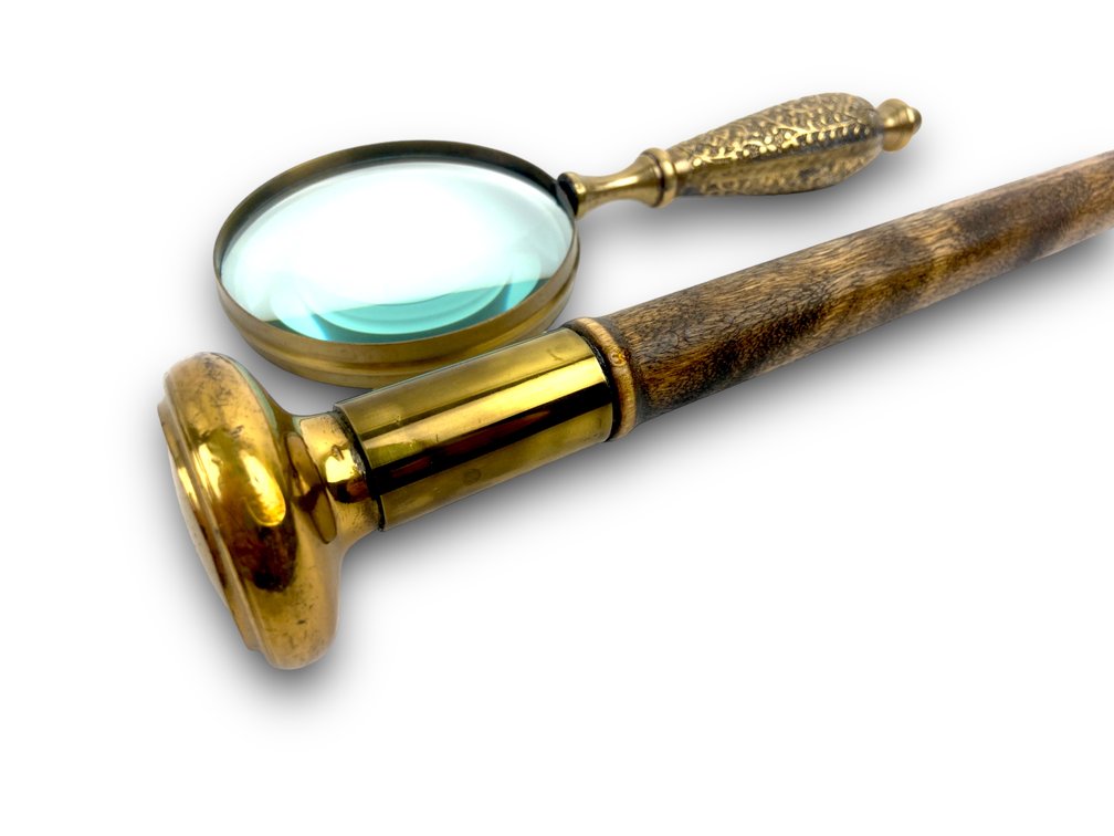 Vintage Brass Magnifying Glass & Brass Topped Cane