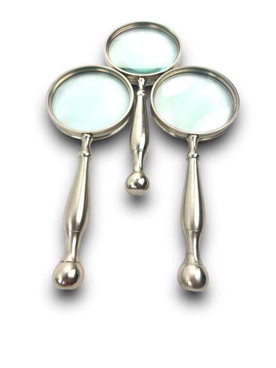 3 Large Vintage  Silver-Tone Magnifying Glasses
