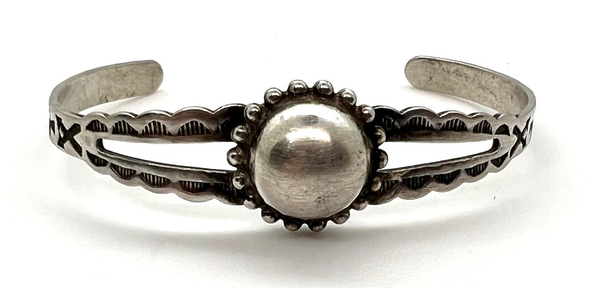 Vintage Fred Harvey Era Sterling Navajo Domed Cuff Bracelet