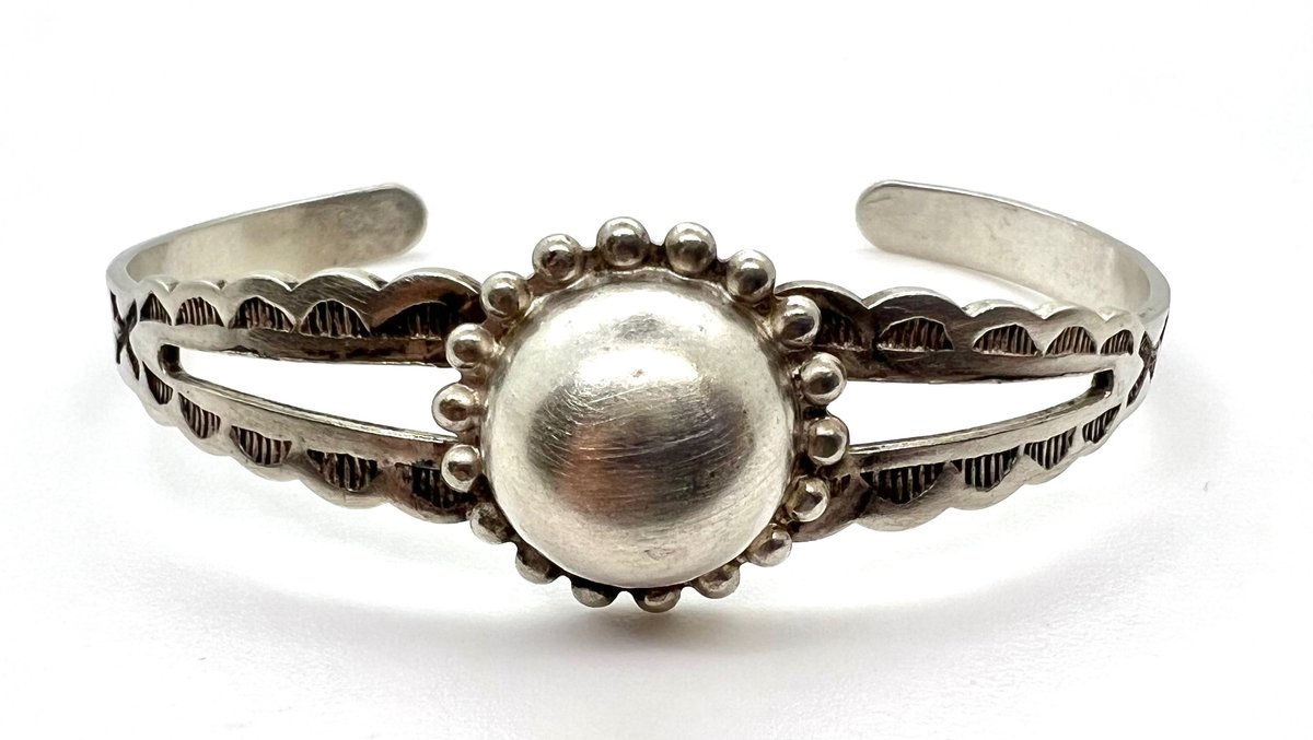 Vintage Fred Harvey Era Sterling Navajo Domed Cuff Bracelet