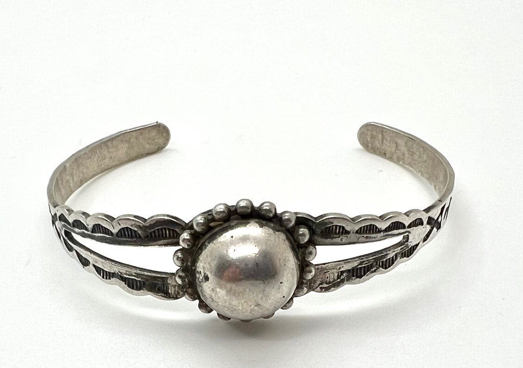 Vintage Fred Harvey Era Navajo Sterling Silver Domed Cuff Bracelet