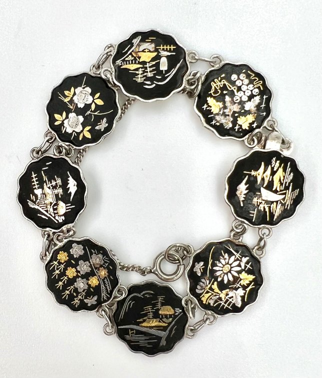 1940's Sterling Japanese Damascene Komai Bracelet