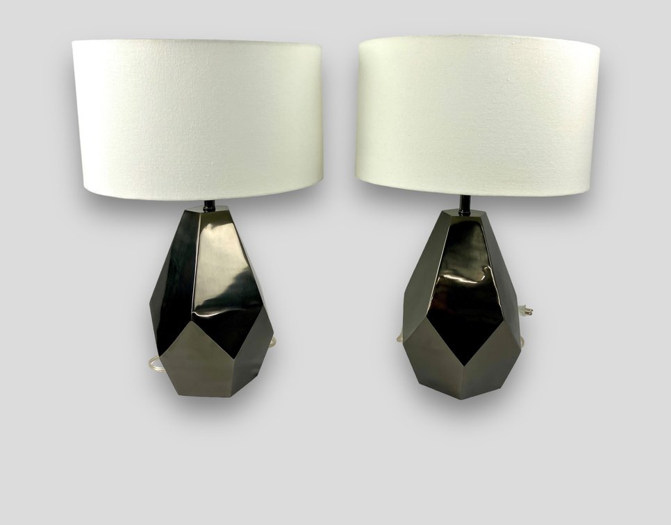 Pair of Foster Metallic Lamps with White Shades