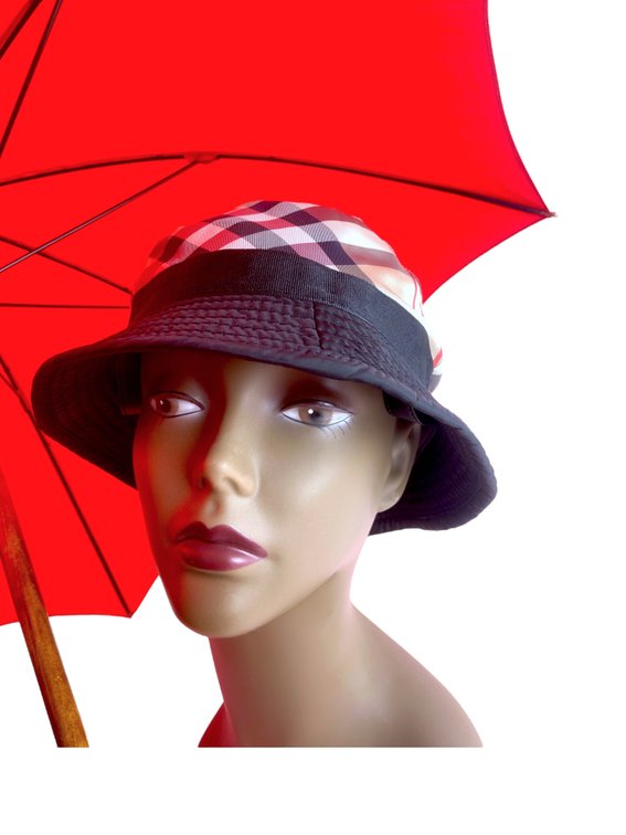 Burberry Bucket Hat & T. Fox and Co Red Umbrella
