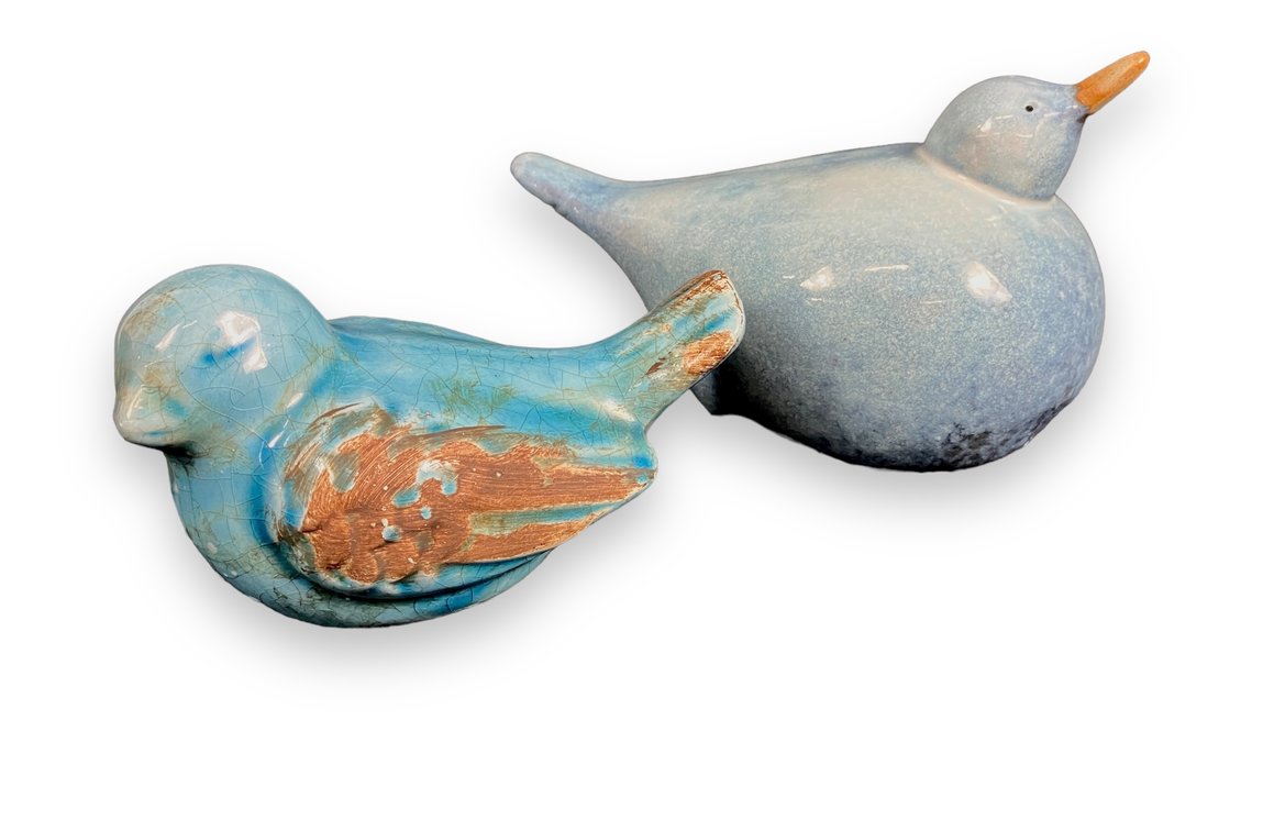 Two Art Pottery Bird Figurines in Blue