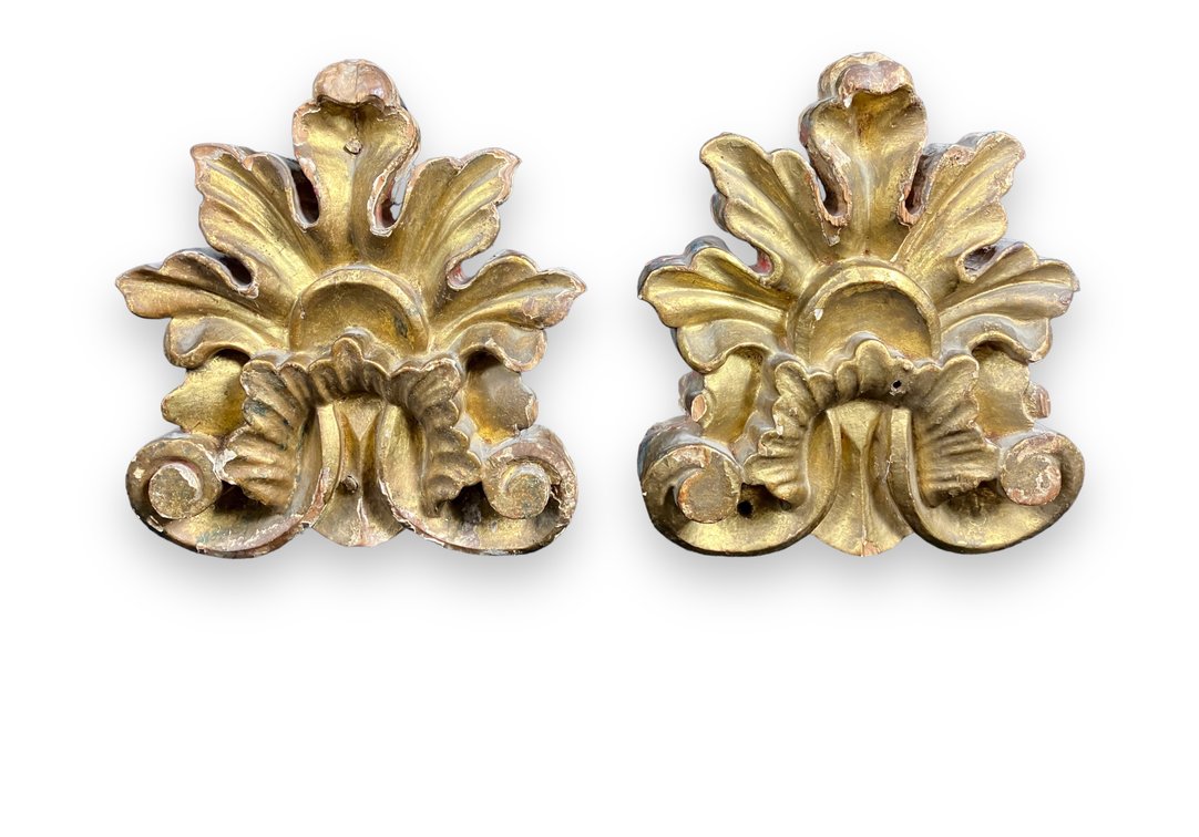 Pair of Gold Wood Bookends in Floral Shape