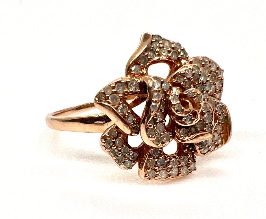 10K Rose Gold Diamond Pavé Flower Ring - Size 8.5