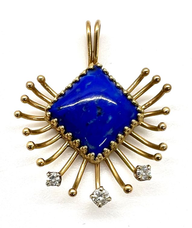 14K Yellow Gold, Diamond, & Lapis Pendant