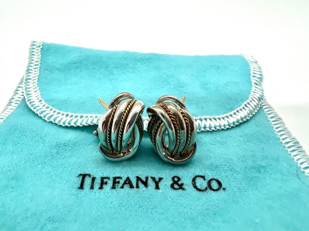 Tiffany & Co. 18K Gold and Sterling Silver "Knot" Pierced Earrings