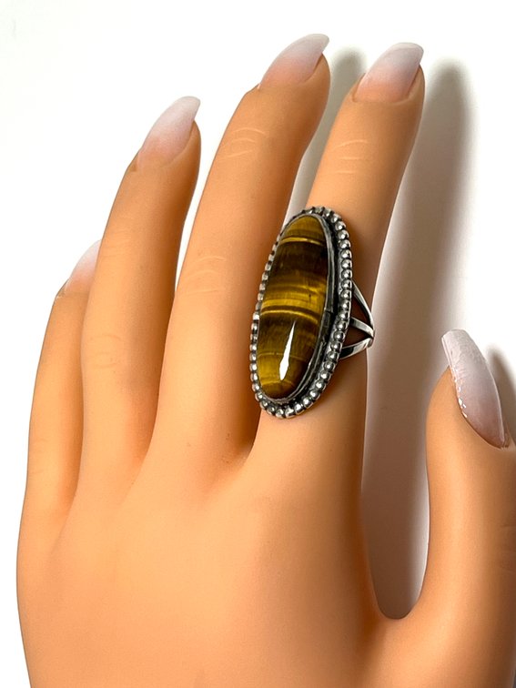 Vintage Sterling & Tigers Eye Ring - Size 4.75
