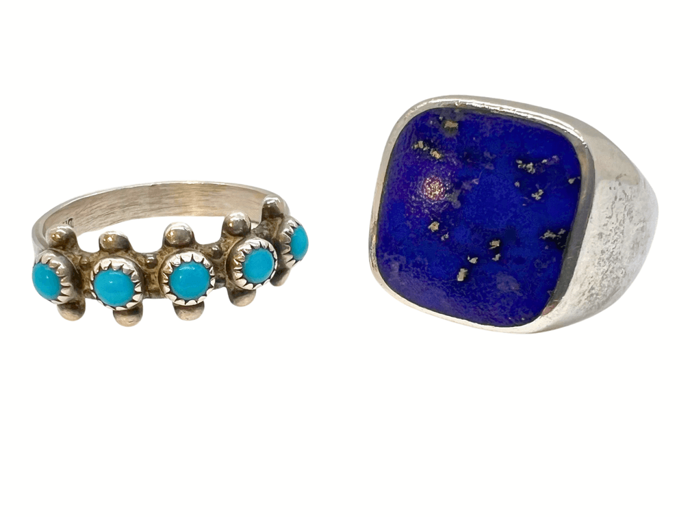 Two Sterling Silver Rings - One Lapis & One Turquoise / Size 7.25
