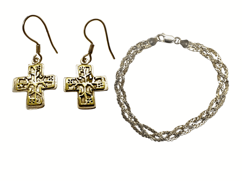 Sterling Silver Earrings & Braided Serpentine Bracelet