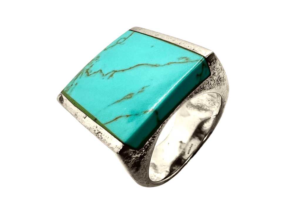 Sterling Silver Ring with Large Turquoise Stone - Size 7-1/4