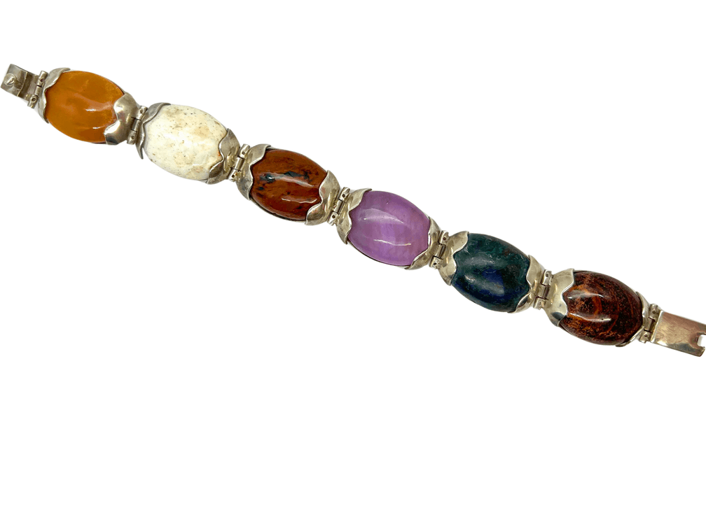 Sterling Silver Bracelet with Colorful Large Cabochon Stones