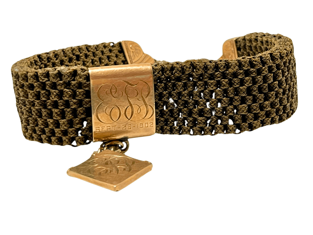 Victorian 10k Gold Woven Hair Mourning Bracelet - 10K Gold 1902