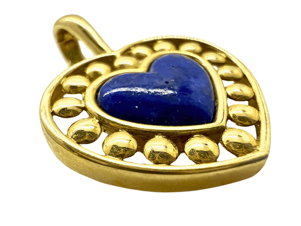 14K Yellow Gold and Lapis Heart-Shaped Pendant