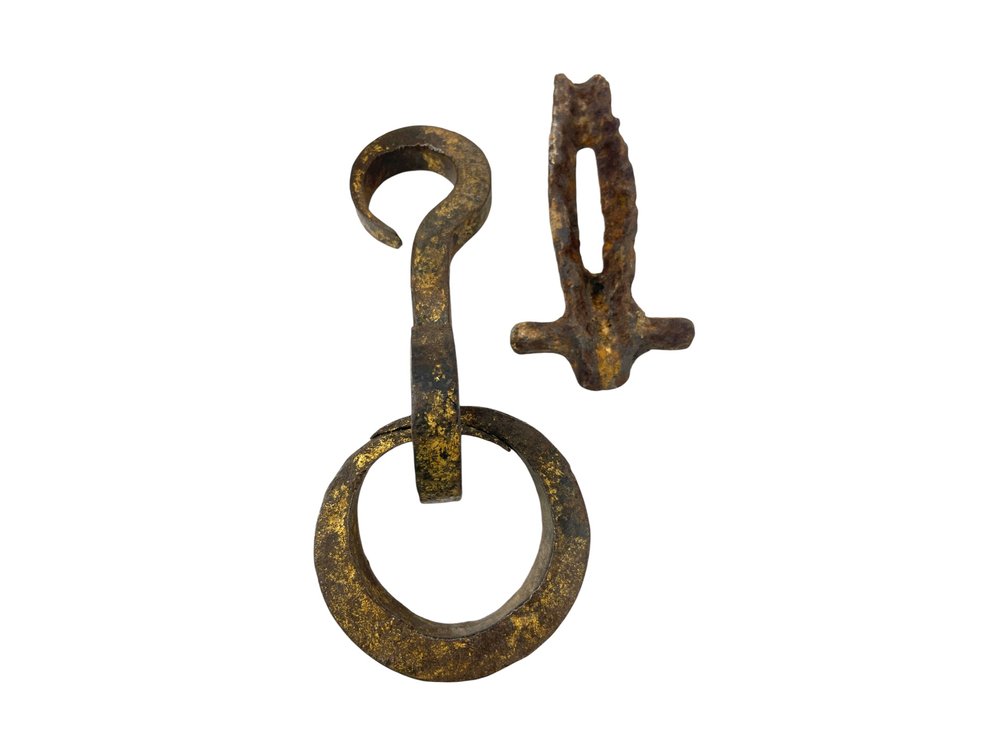 Antique Forged Iron Hook & Ring and Hand Tool