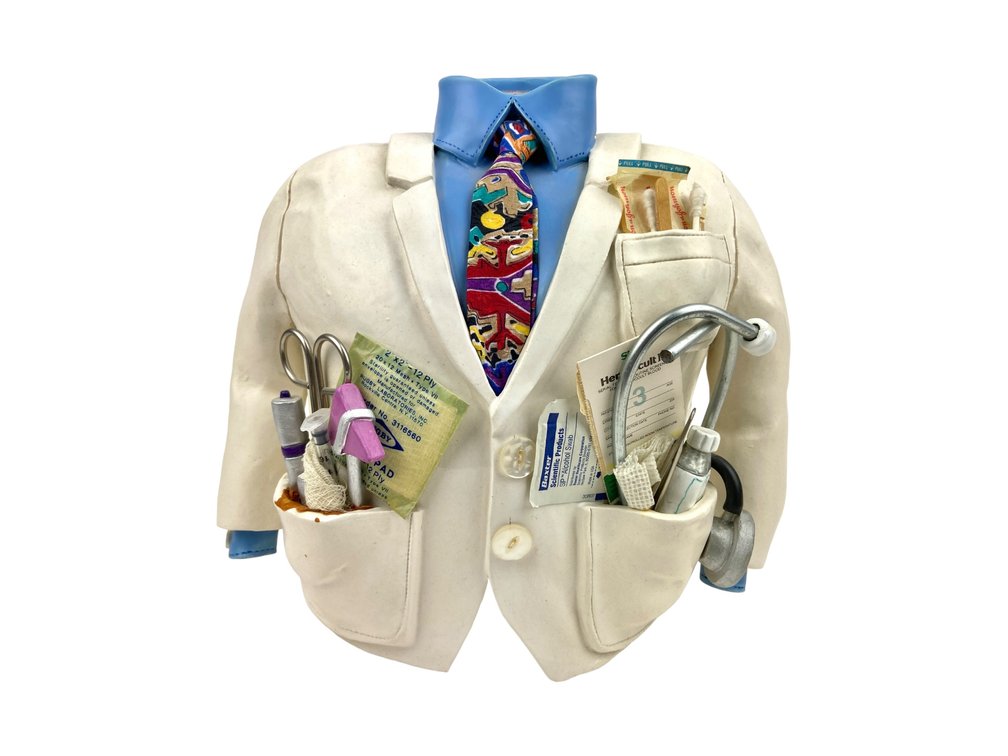 1997 Joan E Scheckel Original Ceramic "Dr Coat" signed JES '97