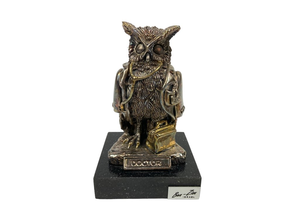 Ben-Zion Sterling Silver Israel Owl Doctor Sculpture