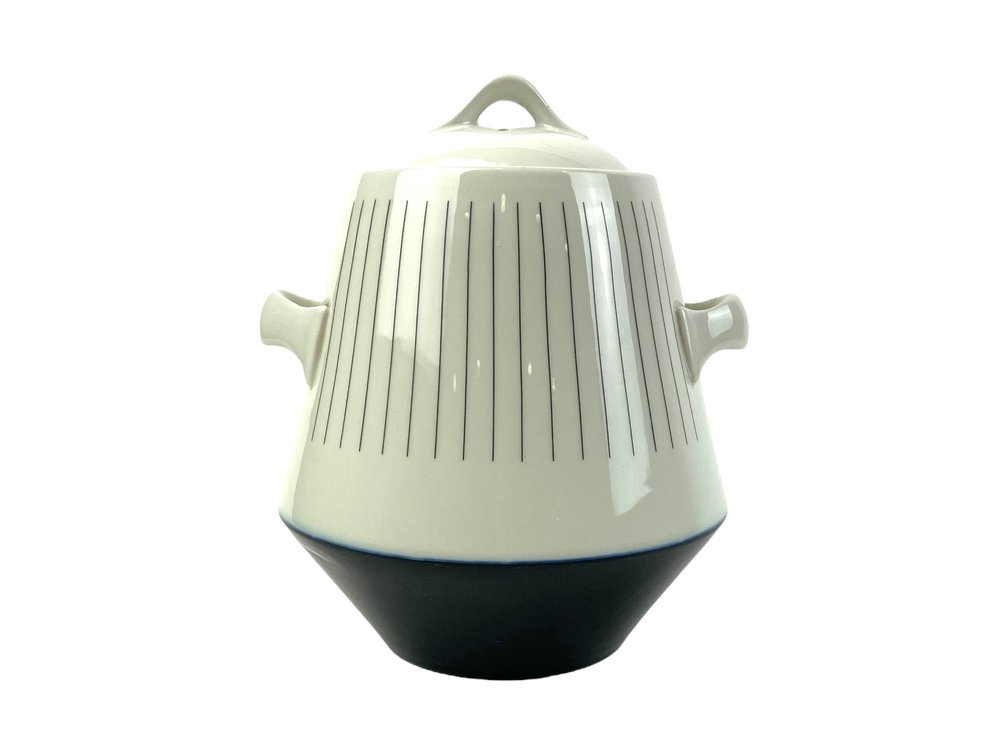Atomic Hall China Flare Ware 1950's Black & White Striped Cookie Jar