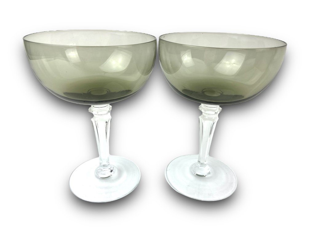 Two Vintage Smoke and Clear Cocktail Glasses