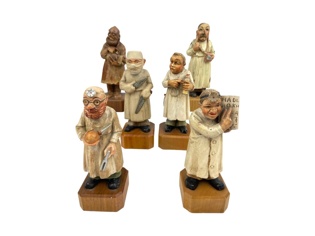 c1958 ANRI Toriart Medical Profession Hand Carved Wooden Figurines - Lot of 6 - Italy