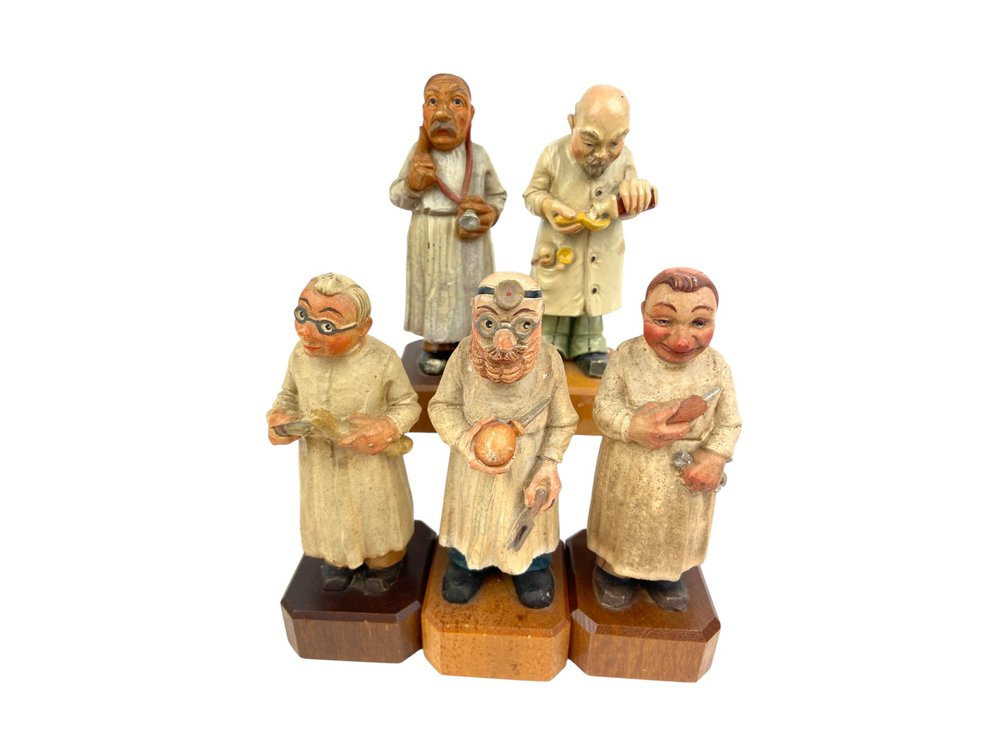 ANRI Toriart Medical Profession Hand Carved Wooden Figurines - Lot of 5 - Italy c1958