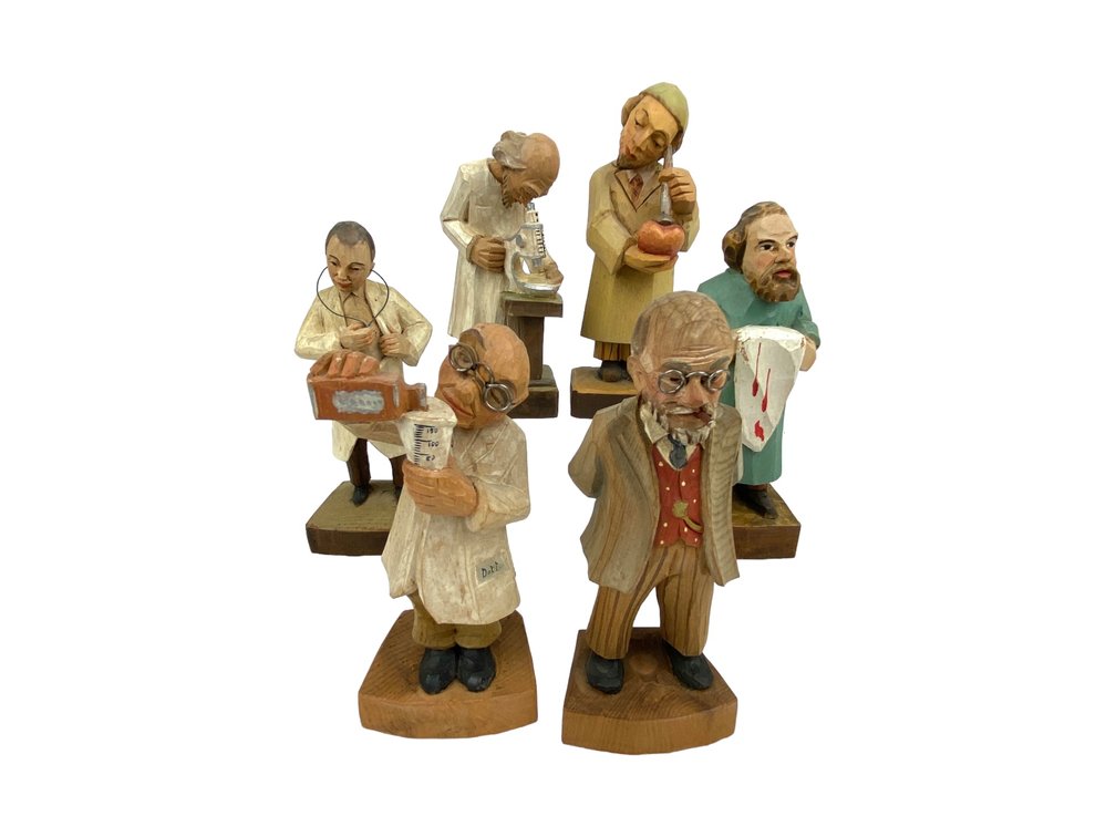 6 Vintage Hand Carved Medical Profession Figurines  - Italy