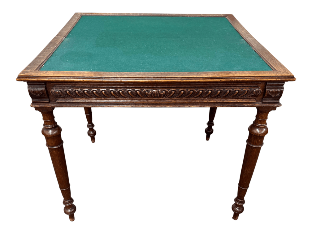 Antique Oak Games Table with Green Felt Top
