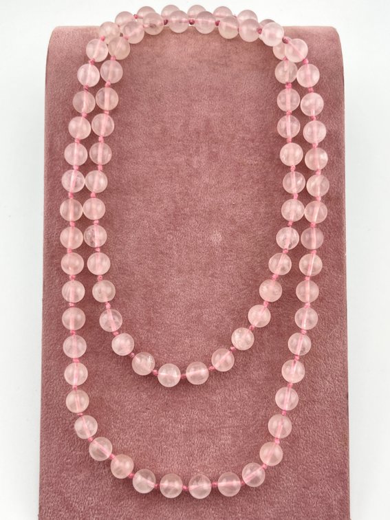 Long Rose Quartz Beaded Necklace, 32-Inch Continuous Strand