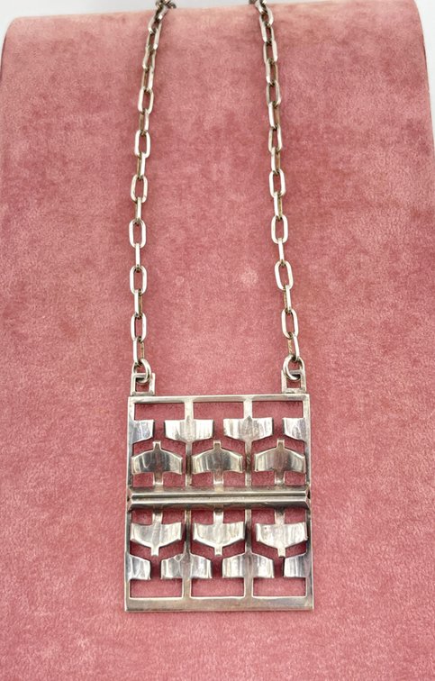 Vintage Norwegian Modernist Sterling Silver Pendant Necklace