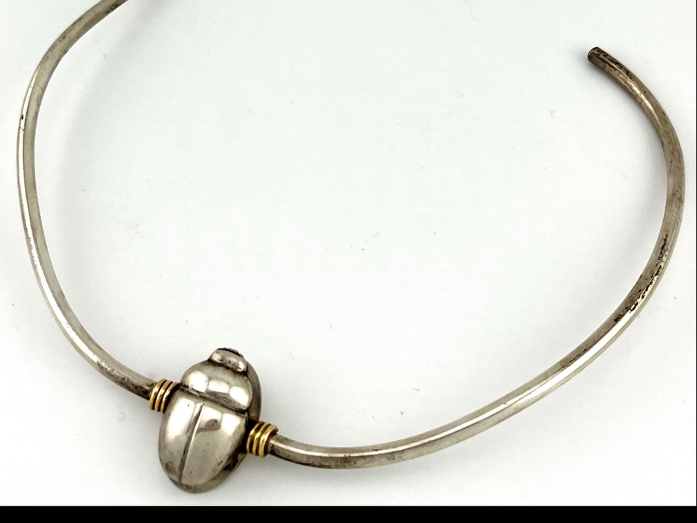 MJS Sterling Silver & 14K Gold Scarab Collar Necklace