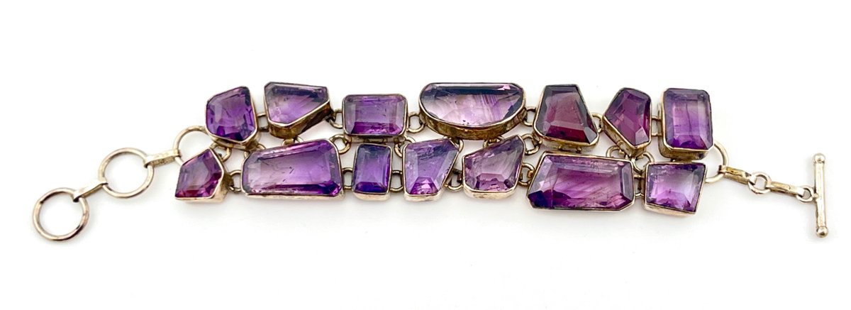 Handcrafted Sterling Silver Amethyst Geometric Link Bracelet