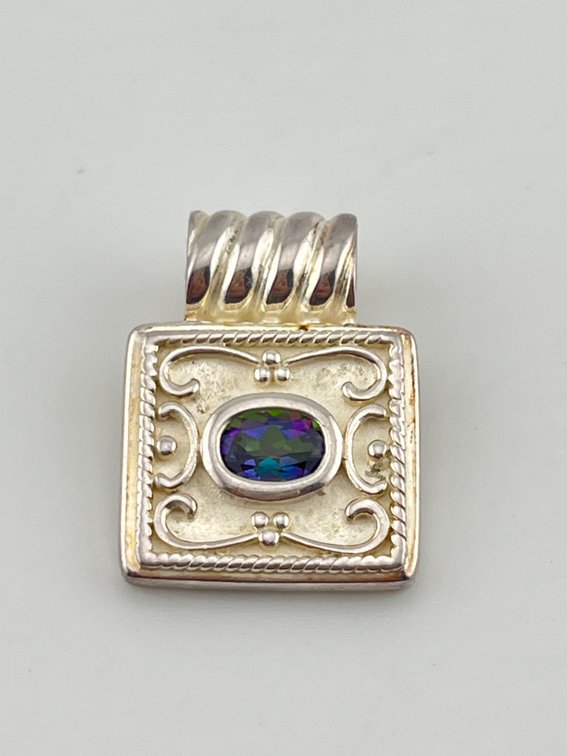 Sterling Silver Mystic Topaz Pendant, Hallmarked 925 CID