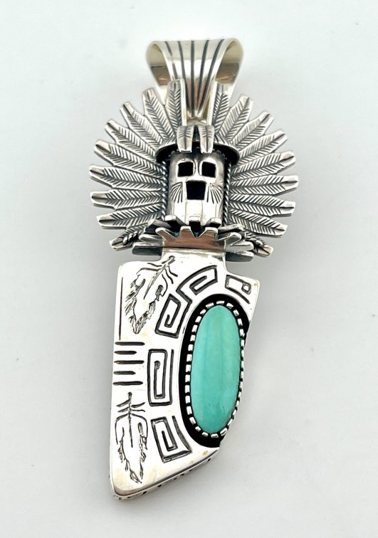 Vintage Sterling Silver Kachina Pin/Pendant with Turquoise