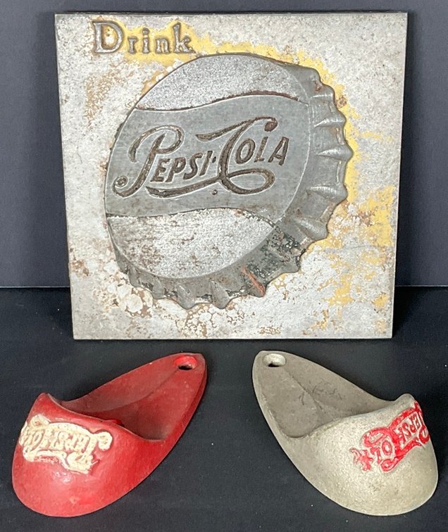Vintage Pepsi Cola Plaque and Bottle Openers
