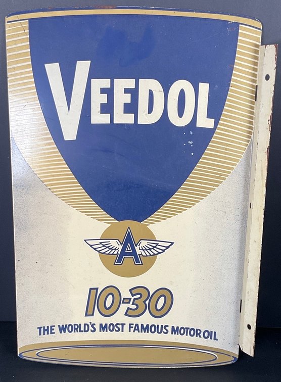 Vintage Double Sided Flanged Veedol Motor Oil Sign