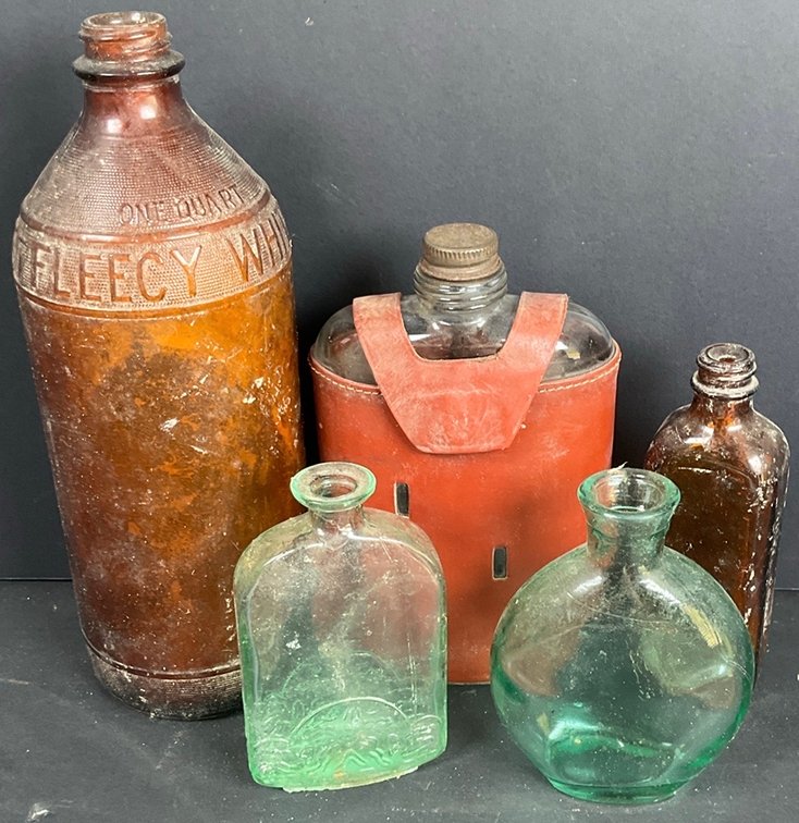 H. Clay Glover Co. Veterinary Amber Glass Bottle with Antique & Vintage Bottles