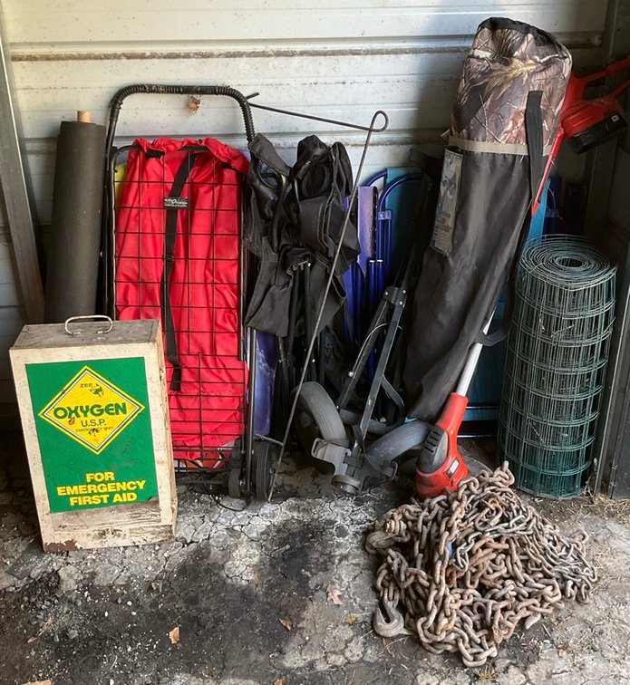 Black & Decker 18 Volt Weedeater With Battery, Lawn Chairs, First Aid Kit Wall Mount Case, Garden Fencing and More